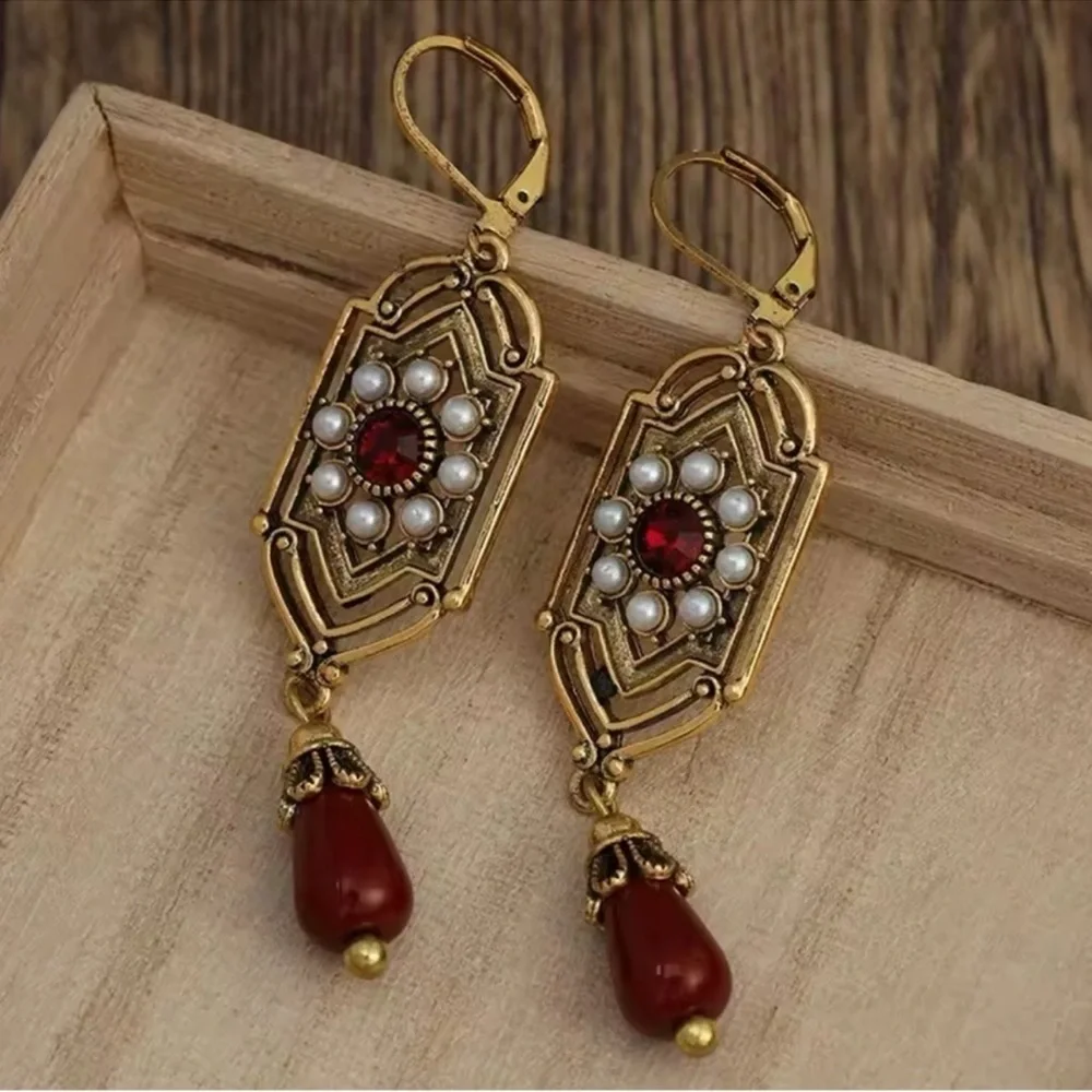 Marquis Ethnic Bordo Vintage Bronze Brushed Earrings - Picture 2 of 8